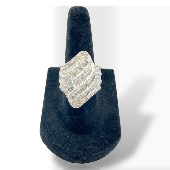 Genuine Statement Diamond Ring Size 6.5 Wide Band Comfort Fit 925 Silver - Picture 7 of 12